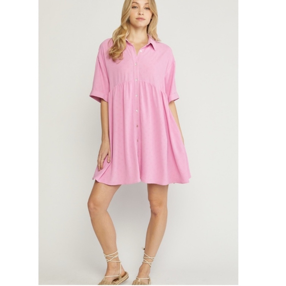 Vici Pink Button-Down Oversized Mini Shirt Dress Size Small